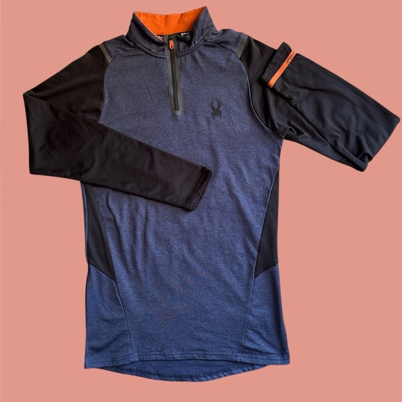 Spyder Other - Spyder Active Men’s 1/4 Zip Pullover Shirt Blue Black Orange Size M EUC